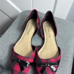 Bella Vita Women's Plaid Flats in Red and Black